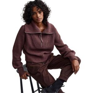 Varley Rich Rose Taupe Speckle Mentone Half Zip Pullover Sweater